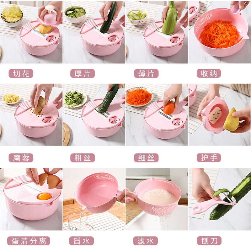 12pcs/lot Kitchen Multifunctional Salad Utensils Vegetable Chopper Carrot Potato Manual Shredder Kitchen Cooking Vegetable Tools