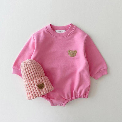 Sweat-shirt pour bébé coréen, barboteuse, manches longues, doux, en coton, ours, body pour bébé fille, combinaisons à capuche, hauts, vêtements d&#39;extérieur, printemps automne