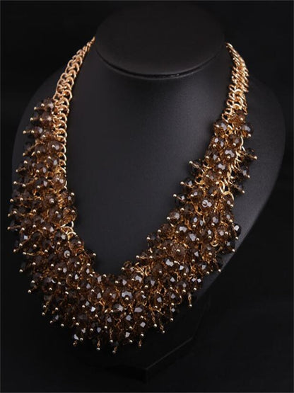 Exaggerated fashion handmade crystal glass multilayer short clavicle heavy industry necklace