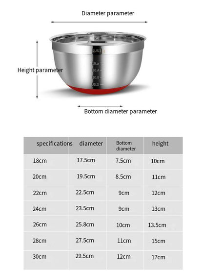 WePick BakingThickened 304 Cake Baking Bowl Stainless Steel Salad Bowl Multi-specification with Scale Egg Bowl Baking Supplies