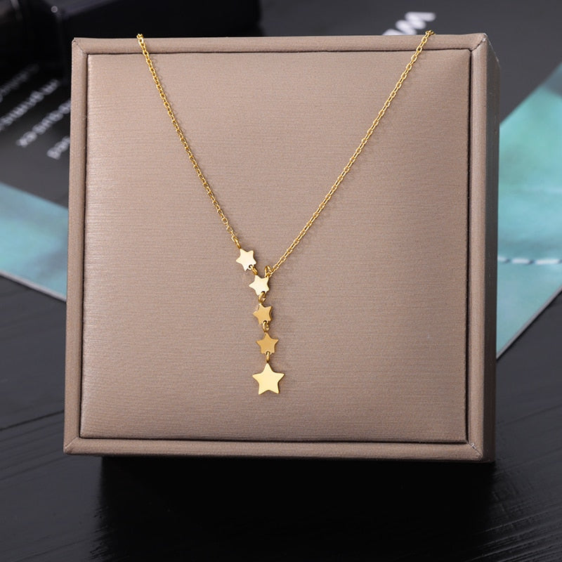 Stainless Steel Geometry Star Moon Butterfly Pendant Multilayer Chain Choker Necklace For Women Wedding Accessories Dropshipping