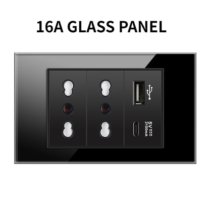 20A Brazil/US/Italy/Chile Plug Wall Sockets USB Type C Pressure Switch Plastic/ Tempered Glass 118 Panel Outlets Home Office