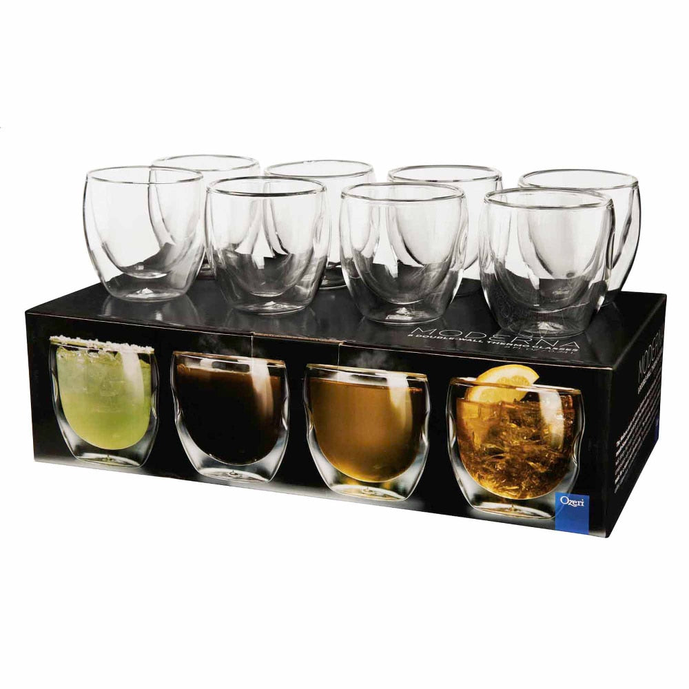 Double Wall 8 Oz Beverage Glasses Wine Glass Cup Free Shipping Drinkware Set of 8 Cocktail Whiskey Drinking Kitchen Dining Bar