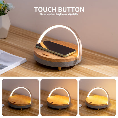 Multifuction Wireless Charger Bluetooth Speaker for IPhone 13 14 Wooden Table Lamp High Power Charging Light Speaker Bluetooth