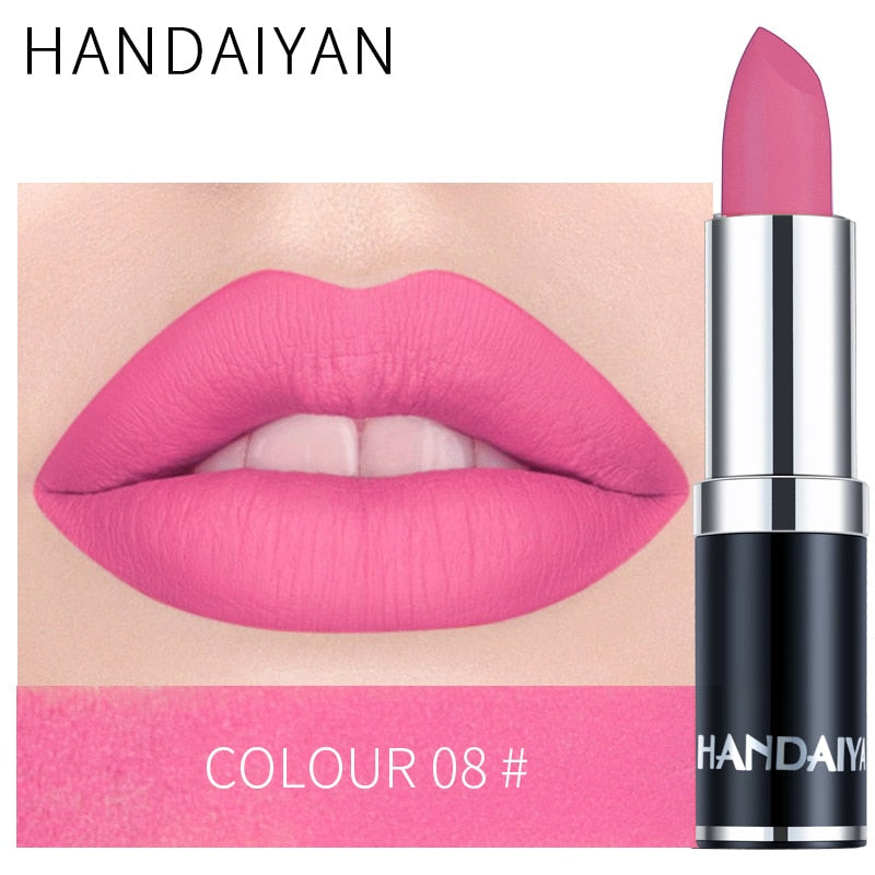 Handaiyan Sexy Nude Red Brown Purple Lipgloss Matte Lip Gloss Velvety Lipstick Matte Waterproof Makeup Long Lasting Cosmetic