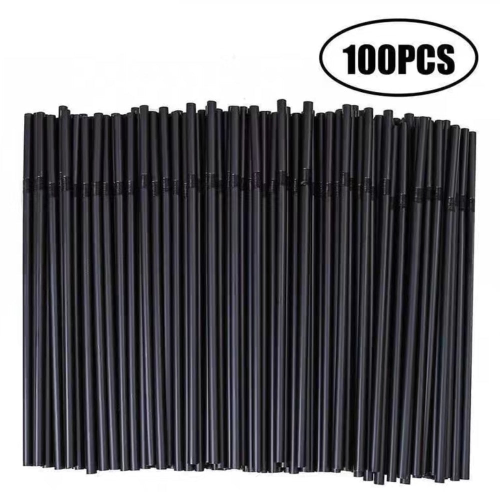 500/1000pcs Plastic Black Straws Wide Straws for Smoothies Disposable Drinking Straws Milkshake Straws Party Bar Accessories