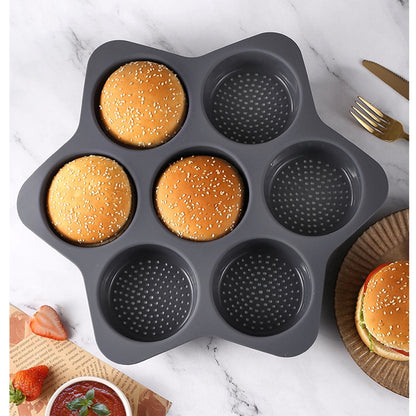 Silicone Hamburger Bun Mold 7 Cavity Loaf Pan Non Stick Baking Pannon-stick Pan Easy To Release Household Food Baking Tool