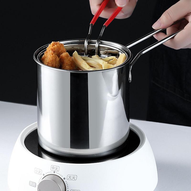 Stainless Steel Deep Fryer Pot Universal Small With Basket Fryer Pan Fry Pot For Shrimp Fries Kitchen Camping Cooking Tool