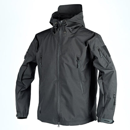 Spring and Autumn Thin Shark Skin Jacket Men&#39;s Hooded Multi Pocket Zipper Tactical Coat Men Outdoor Special Forces Combat Jacket