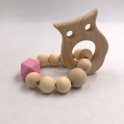 Wooden Baby Bracelet Animal Shaped Jewelry Teething For Baby Organic Wood Silicone Beads Baby Rattle Stroller Accessories Toys