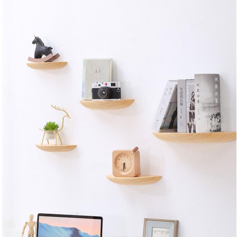 Wooden Semicircle Wall Shelf Background Wall Hanging Projector Display Stand Storage Organization Suspension Home Decoration