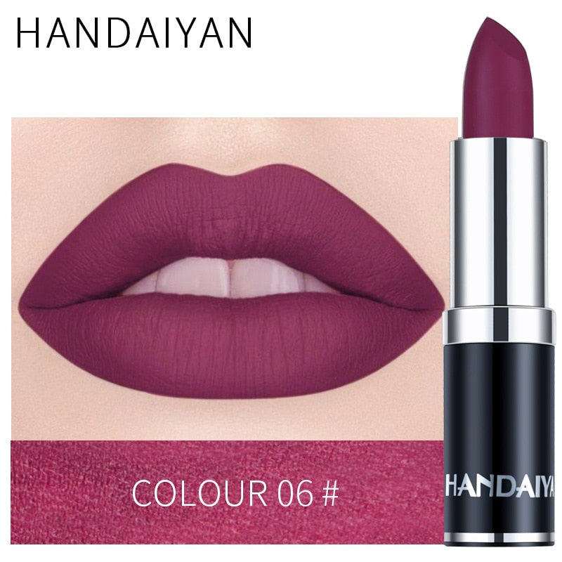 Handaiyan Sexy Nude Red Brown Purple Lipgloss Matte Lip Gloss Velvety Lipstick Matte Waterproof Makeup Long Lasting Cosmetic