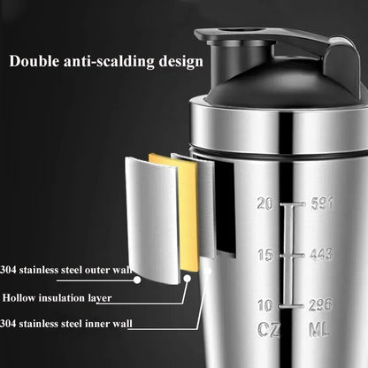 Stainless Steel Shaker Bottle Whey Protein Powder Blender Cup Leak Proof Vacuum Sports Gym Water Cup Travel Camping Water Bottle