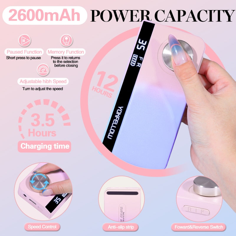 NEW 35000RPM Rechargeable Nail Drill Manicure Machine With Pause Mode Nail Salon Equipment Nail Gel Cutting Remove Nail Sander