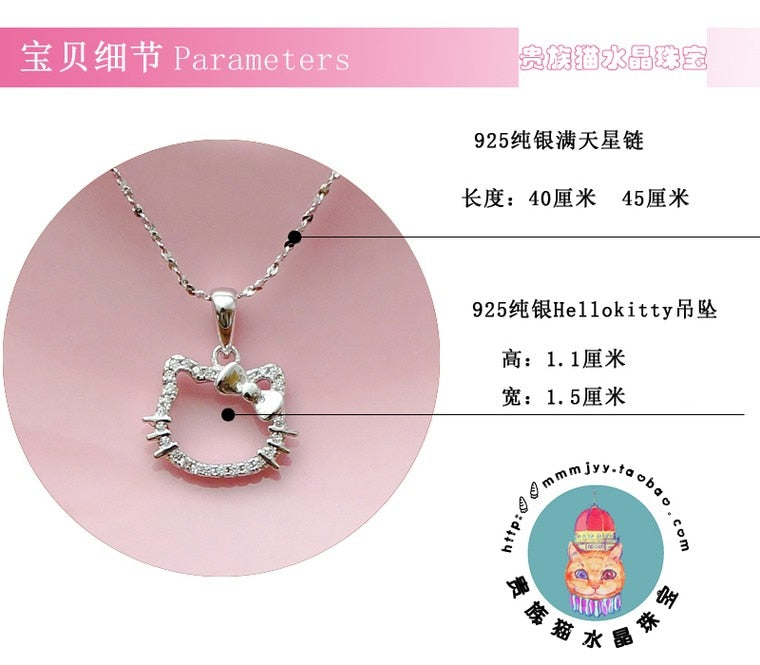 Lovely Cartoon Hellokitty Sanrio Anime Kids Chain Necklaces Cute Hollowed Kitty Crystal Necklace for Women Girls Birthday Gift