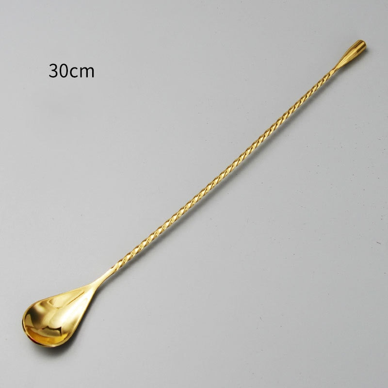 30/40/50cm Stainless Steel Stir Bar Spoon Mixing Ounces Cocktail Scoops Spiral Pattern Bartender Tools Teadrop Spoon Bar Tool