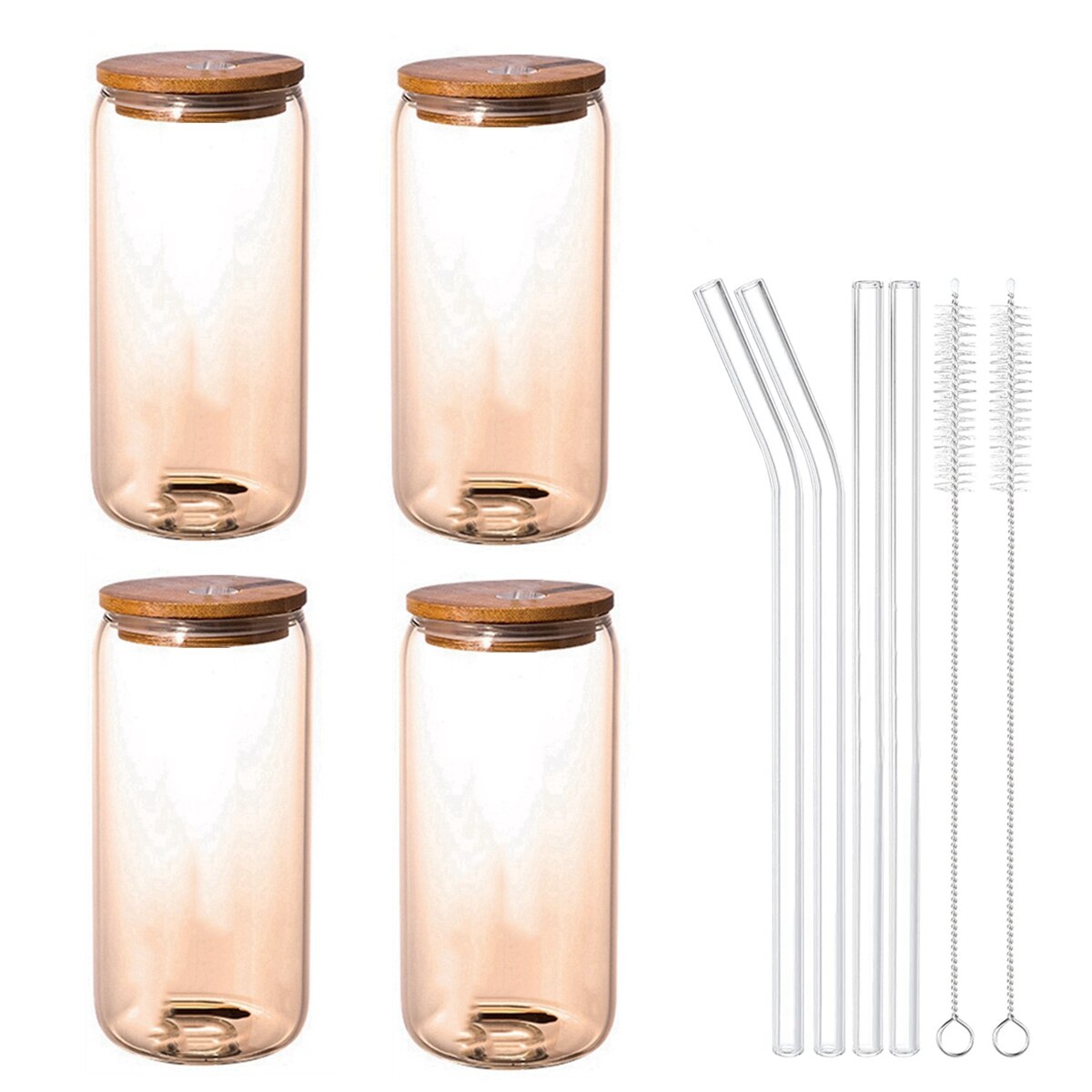 360/480ml 4Pcs Glass Cup With Lids and Straws Reusable Coke Cup Glasses for Juice Beer Can Cold Brew Coffee Bar Glasses Cups