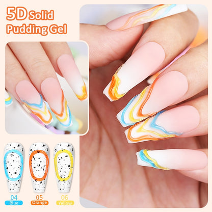 BORN PRETTY 8g Tube 5D Pudding Gel Korean-Style 5D Solid Gel Emboss Nail Design Macaron Translucent Paint Liner Gel 6 Colors