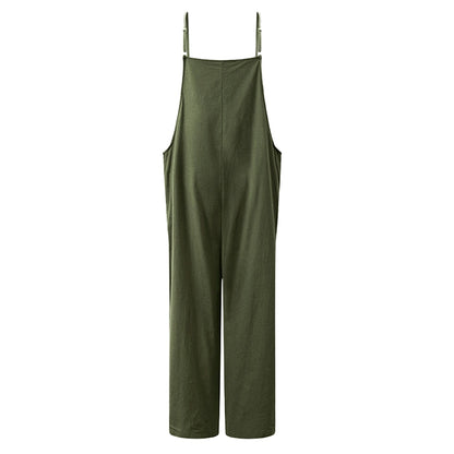 Casual Loose Jumpsuit Women Summer Solid Cotton Linen Straps Wide Leg Pants Dungaree Bib Overalls Sleeveless Oversized Jumpsuits