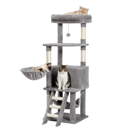 Cat Tree Towel Scratching Sisal Post Multi-Level Pet Climbing Tree with Hammock Bed Cat Ladder Extra Large Perch with Toy Ball