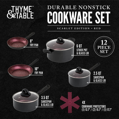 Thyme &amp; Table Non-Stick 12 Piece Cookware Set, Scarlet Red