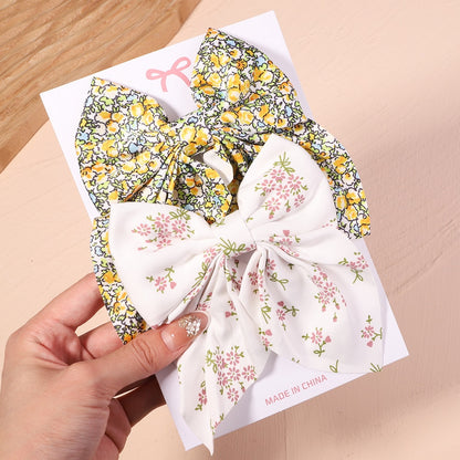 2Pcs/set Women Girls Sweet Solid Bowknot Hair Clips Print Bows Hairpins Ribbon Barrettes Duckbill Clip Headwear Hair Accessories