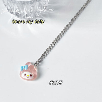 Lovely Cartoon Hellokitty Sanrio Anime Kids Chain Necklaces Cute Hollowed Kitty Crystal Necklace for Women Girls Birthday Gift