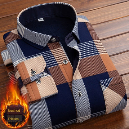 2022Spring Winter Men's Long Sleeve Plaid Flannel Fur Lined Thick Work Shirts fleece warm long sleeve shirt for men dress shirts