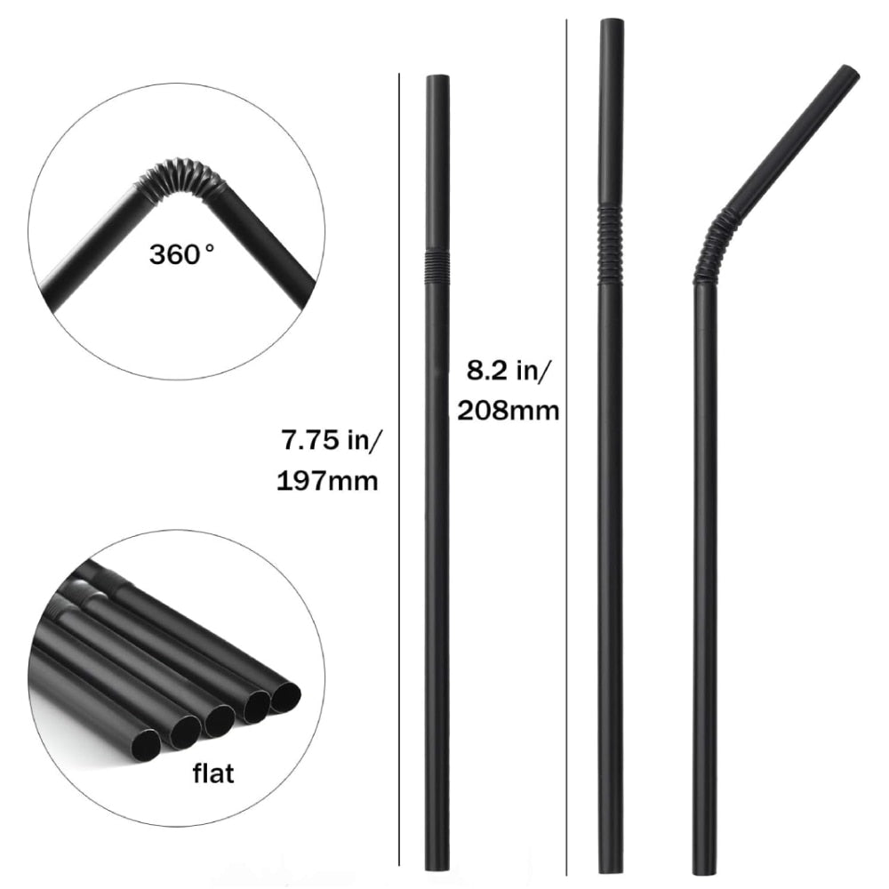 500/1000pcs Plastic Black Straws Wide Straws for Smoothies Disposable Drinking Straws Milkshake Straws Party Bar Accessories