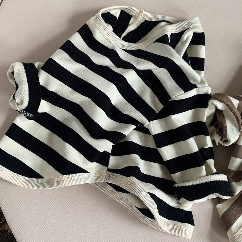 2023 Spring Autumn New Children Casual T Shirt Loose Kids Striped T Shirts Cotton Tee Boys Girls Long Sleeve Tops Baby Clothes