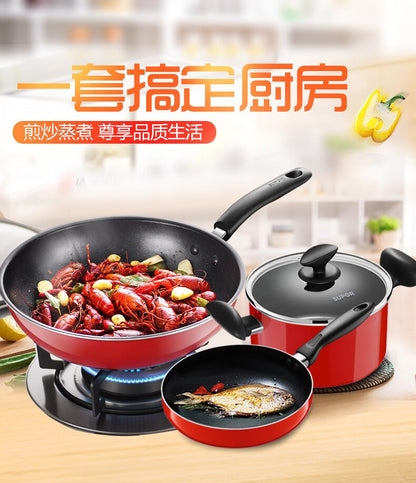 non stick pot set kitchen full set household three piece frying soup pot combination induction cooker gas