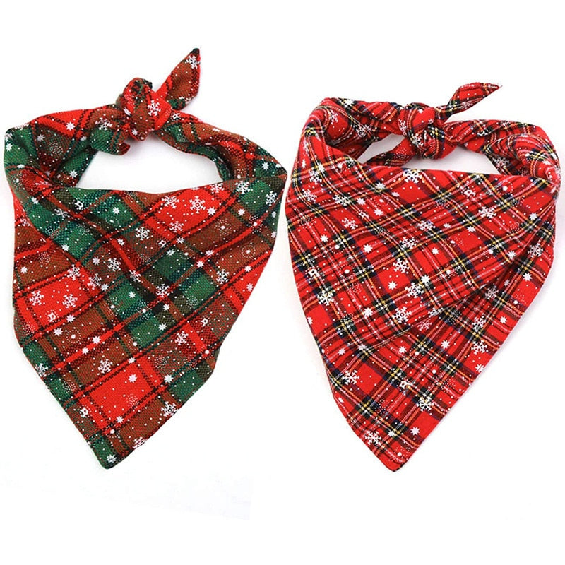 Dog Bandanas Large Pet Scarf Christmas Snow Print Dog Cotton Plaid WashableBow ties Collar Cat Dog Scarf Large Dog Accessories