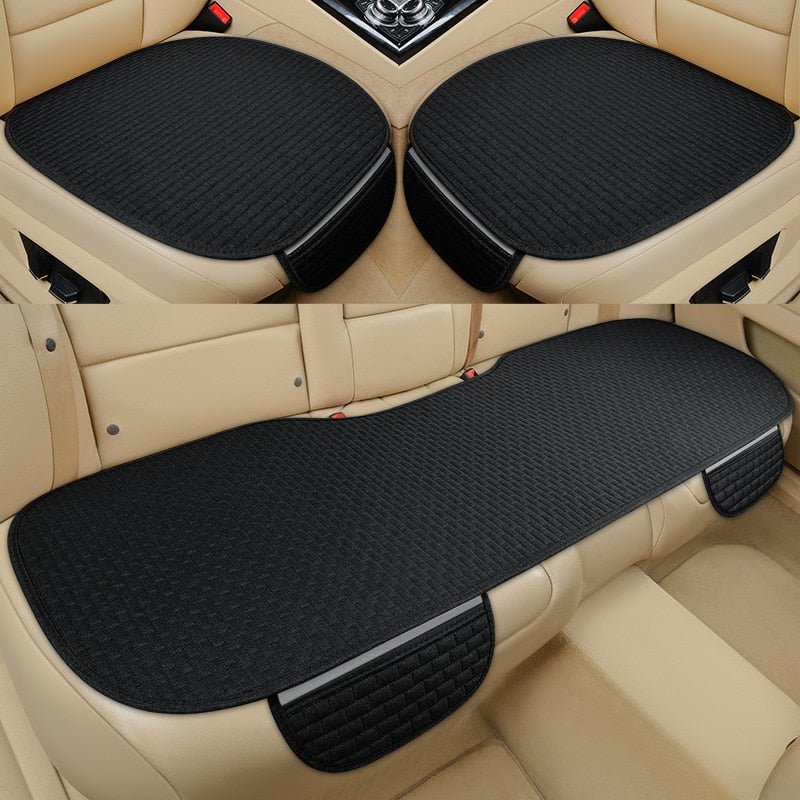 Flax Car Seat Cover Front Rear Linen Fabric Cushion Breathable Protector Mat Pad Universal Auto Interior Styling Truck SUV Van