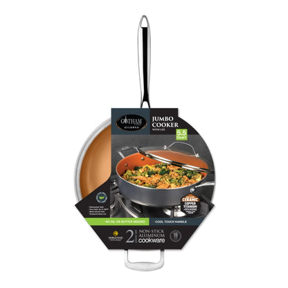 5.5 Quart Multipurpose Non-stick Jumbo Cooker with Glass Lid, Stainless Steel Handle &amp; Helper Handle, Oven &amp; Dishwasher Safe