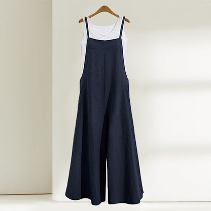 Casual Loose Jumpsuit Women Summer Solid Cotton Linen Straps Wide Leg Pants Dungaree Bib Overalls Sleeveless Oversized Jumpsuits