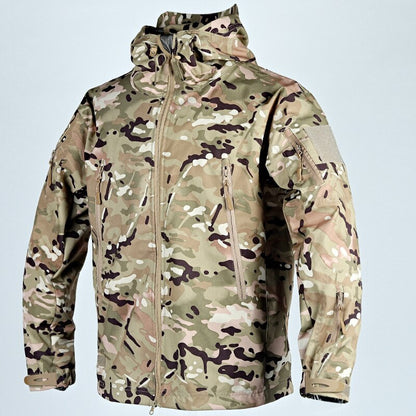 Spring and Autumn Thin Shark Skin Jacket Men&#39;s Hooded Multi Pocket Zipper Tactical Coat Men Outdoor Special Forces Combat Jacket
