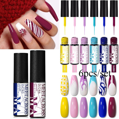 MEET ACROSS 6/12Pcs Nail Liner Gel Set Line Polish Gel Kit Nail Art Design For UV Paint Nail Drawing Polish DIY Painting Varnish