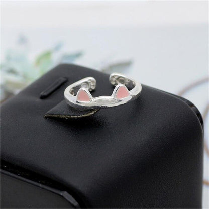 Cat Ear Finger Rings Open Design Cute Footprints Fashion Jewelry Ring For Women Young Girl Child Gift Adjustable Animal Ring