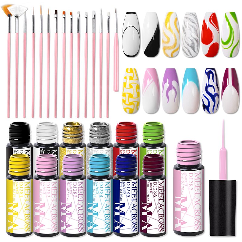 MEET ACROSS 6/12Pcs Nail Liner Gel Set Line Polish Gel Kit Nail Art Design For UV Paint Nail Drawing Polish DIY Painting Varnish