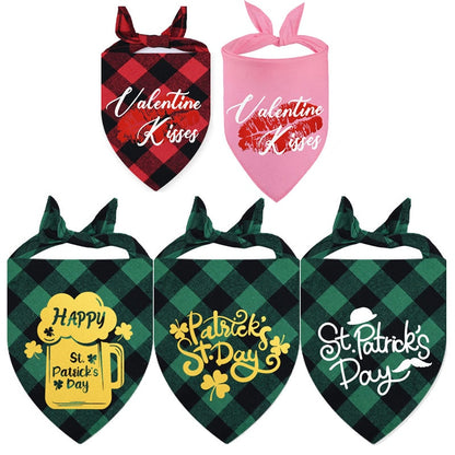 Plaid Dog Bandanas Valentine&#39;s Day Pet Towel Cat Accessories Holiday Party For Puppy Pet Supplies Costume Large Dog Accessories