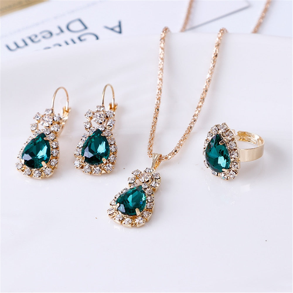 Exquisite Double Heart Necklace Earrings Bracelet Jewelry Set Charm Ladies Jewelry Fashion Bridal Accessory Set Romantic Gifts