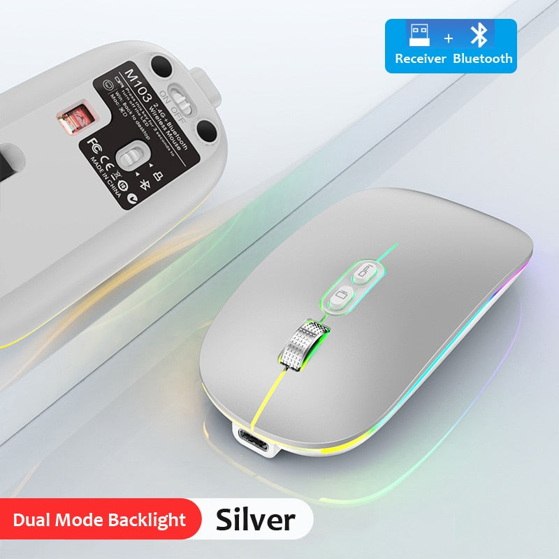 Dual Mode Bluetooth 2.4G Wireless Mouse One-Click Desktop Function Type-C Rechargeable Silent Backlight Mice for Laptop PC New