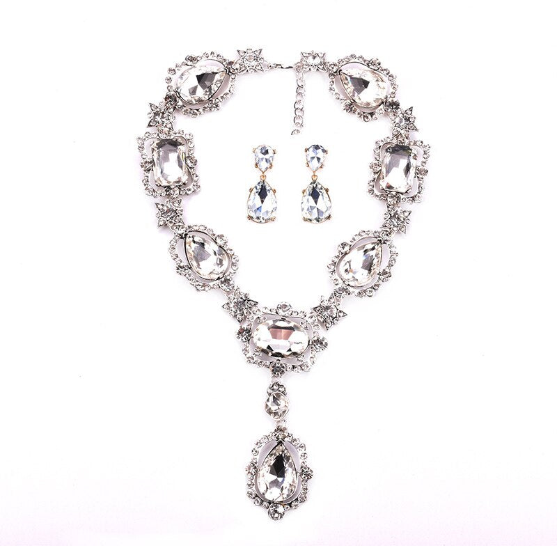 Indian Ethnic Statement Large Collar Choker Necklace Women Luxury Big Glass Crystal Pendants Necklaces Wedding Bridal Jewelry