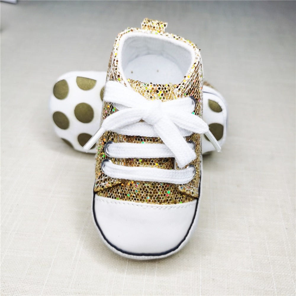 2023 Newborn Sequined Canvas Baby Sneakers Baby Shoes Baby Boys Girls Shoes Baby Toddler Shoes Soft Sole Non-slip Baby Shoes