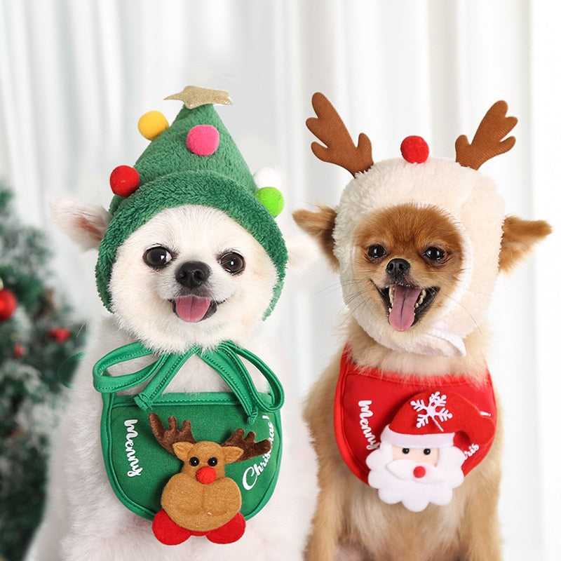 Funny Dog Christmas Hat Pets Santa Bibs New Year Party Cosplay Costume Puppy Cap Cute Cats Bandana Clothes Accessories Gift