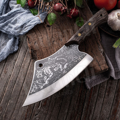 Handmade Forged Stainless Steel Kitchen Knife Cleaver Chinese Butcher Boning Knife Pig Beef Cutting Knife with Knife Wood Handle