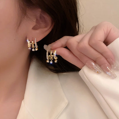 LATS 2022 New Design Irregular U-shaped Gold Color Earrings for Woman Korean Crystal Fashion Jewelry Unusual Accessories Girls