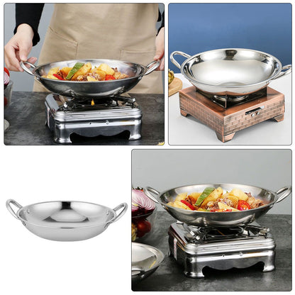 Stainless Steel Saucepan Chinese Wok Frying Pan with Double Handle Cookware for Hot Pot