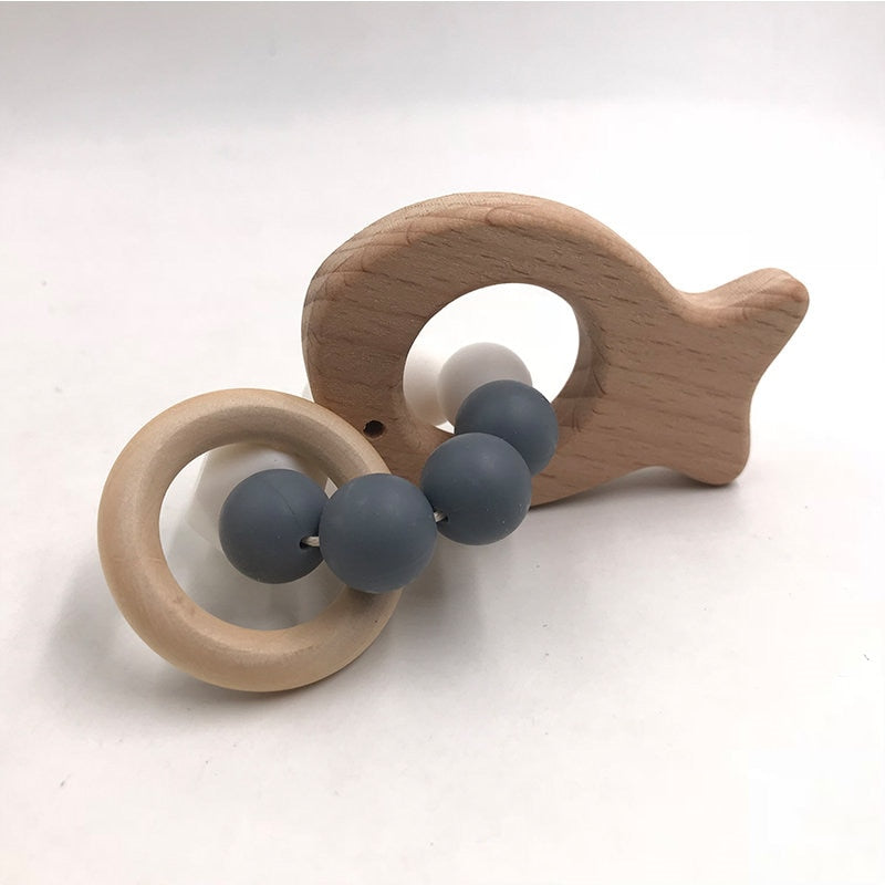 Wooden Baby Bracelet Animal Shaped Jewelry Teething For Baby Organic Wood Silicone Beads Baby Rattle Stroller Accessories Toys