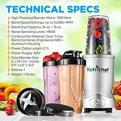 Personal Electric Single Serve Blender - 1200W Professional Kitchen Countertop Mini Blender Shakes and Smoothies w/ Pulse Blend,